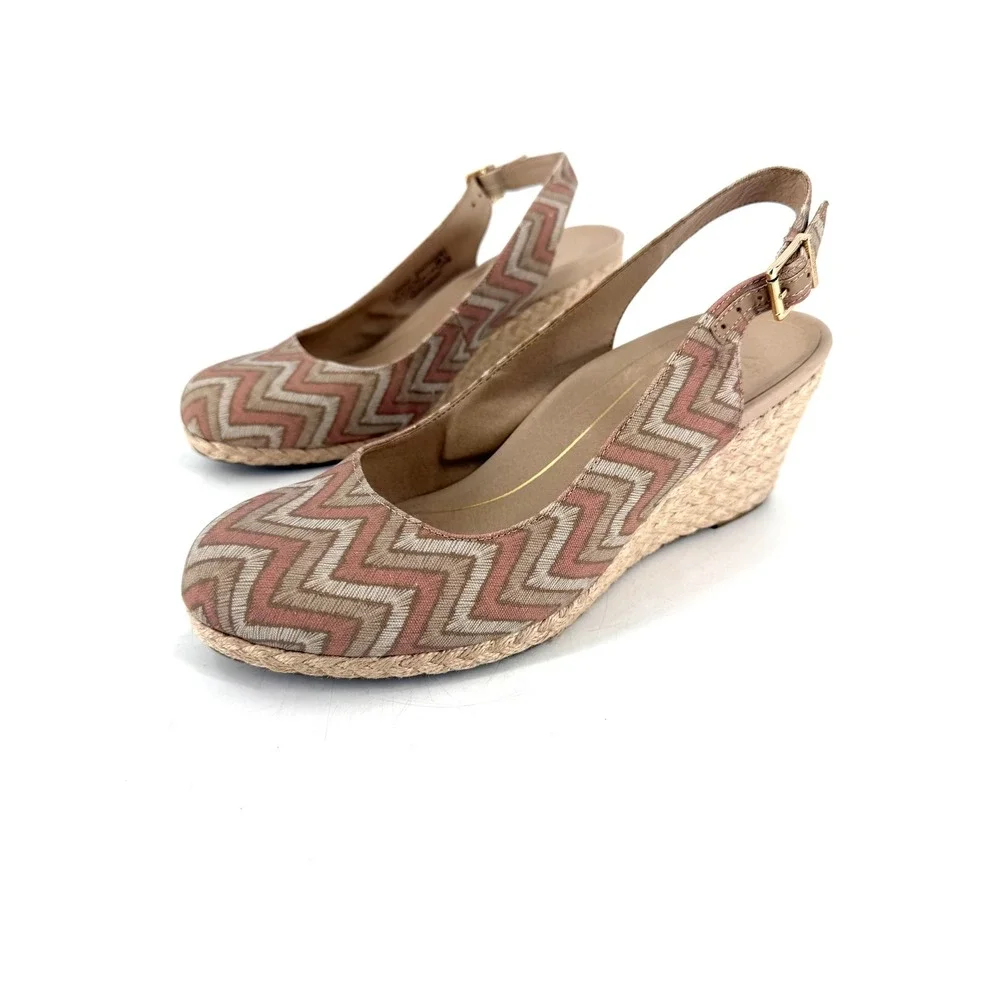 Vionic Coralina Wedge Sandals Womens 10 Blush‎ Pink Chevron Espadrille Boho Chic